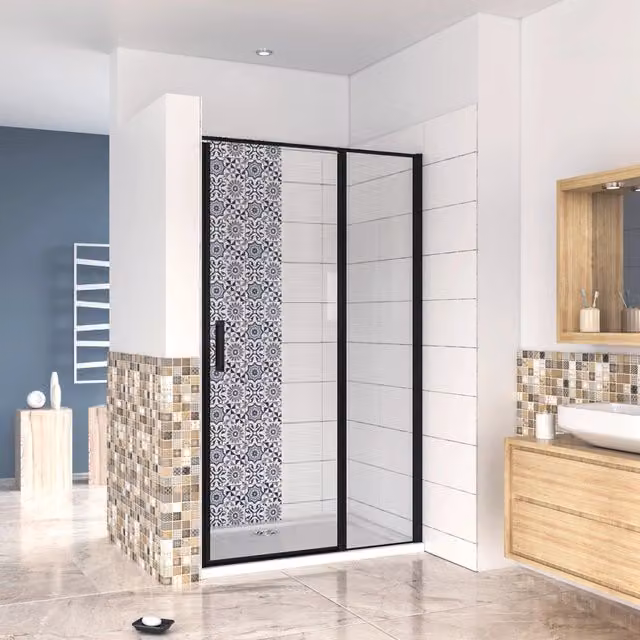 100x185 cm Box Doccia per Nicchia Porta Battente Verso Esterno in Vetro Temperato Trasparente Anticalcare 6 mm Profilo Nero Opaco