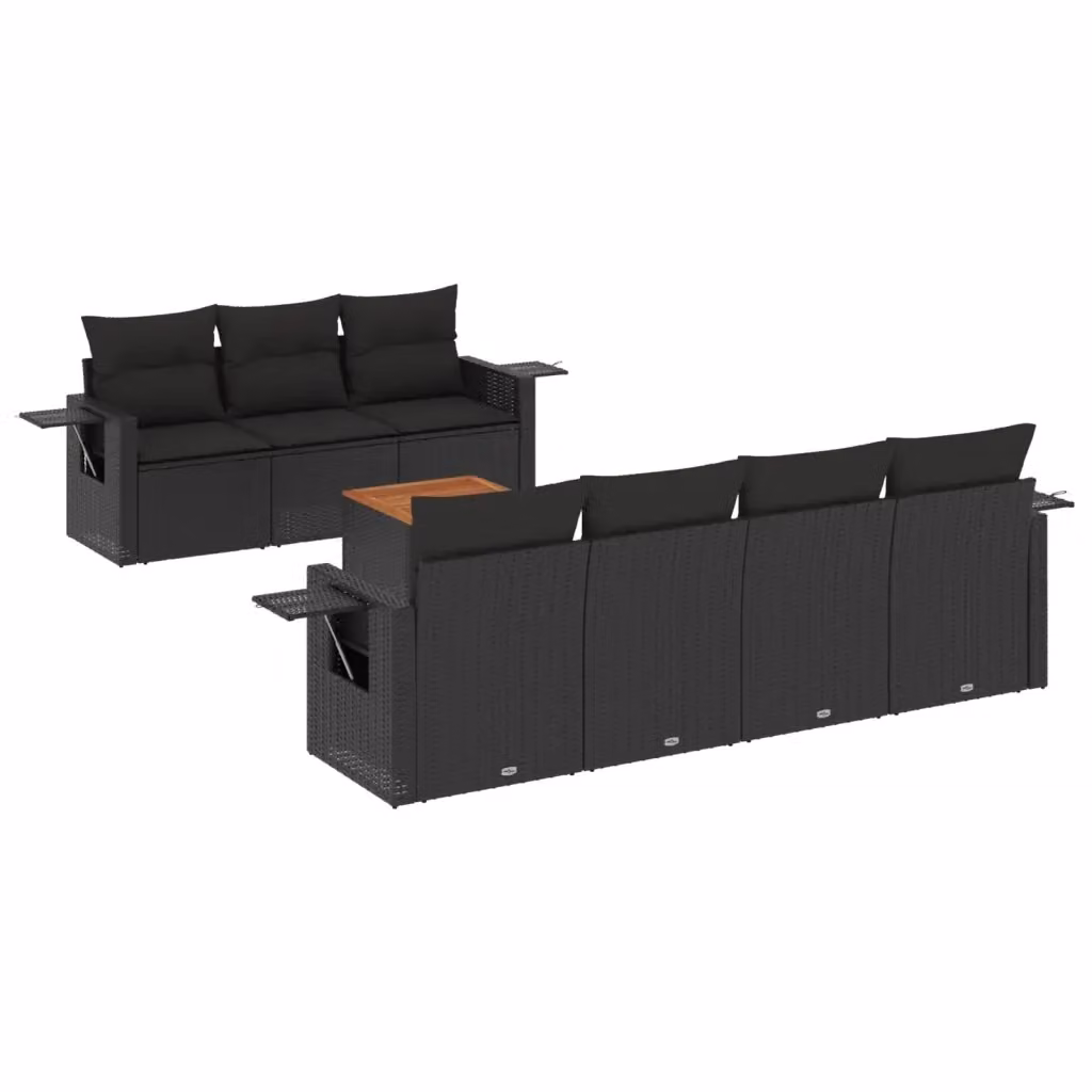 Set di divani da giardino vidaXL a forma di L in polyrattan nero con 8 pezzi e cuscini inclusi – 2