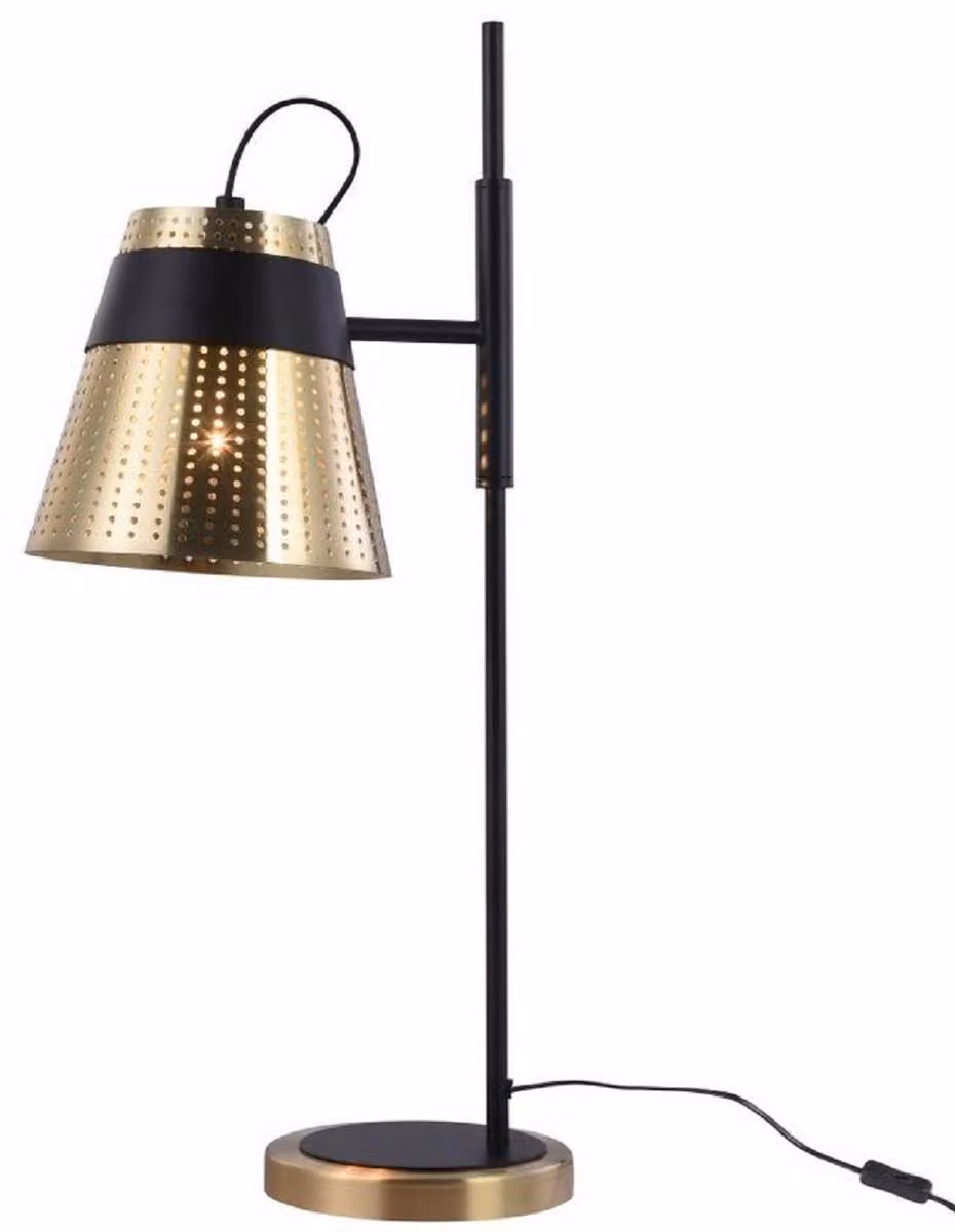 Casa Padrino lampada da tavolo oro antico / nero 17,5 x 26 x H. 55,5 cm - Lampada da tavolo moderna con paralume in metallo traforato