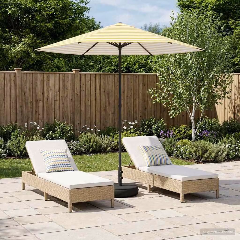 vidaXL Parasole da Giardino con Base Rettangolare in Acciaio e Poliestere, Bianco e Giallo, 2,3 x 2,3 m