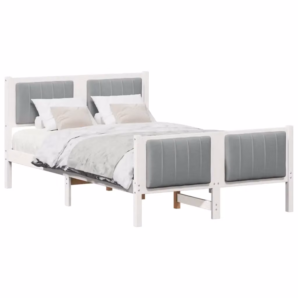 Struttura del letto moderna vidaXL in legno e tessuto, Bianco e Grigio, L/P/H: 200 x 120 x 85,5 cm – 2