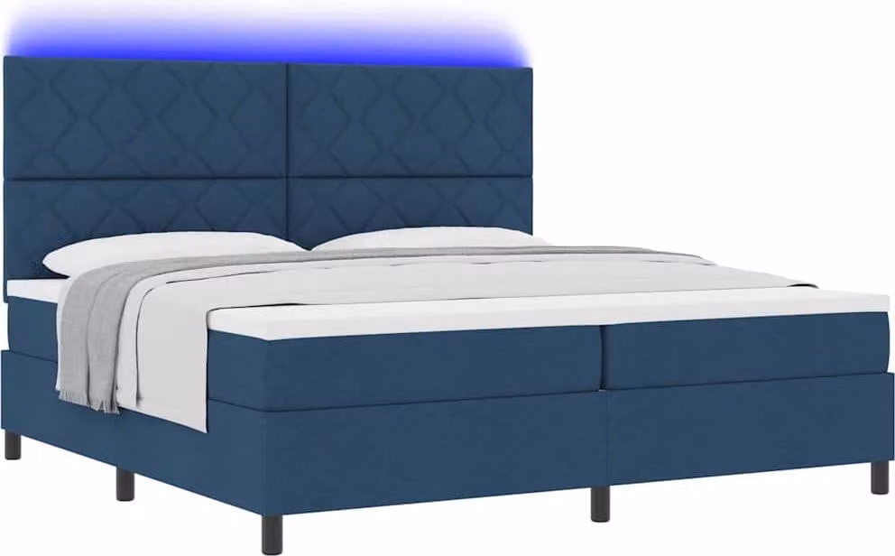 Letto a molle con materasso con led Blu 200 x 200 cm Tessuto