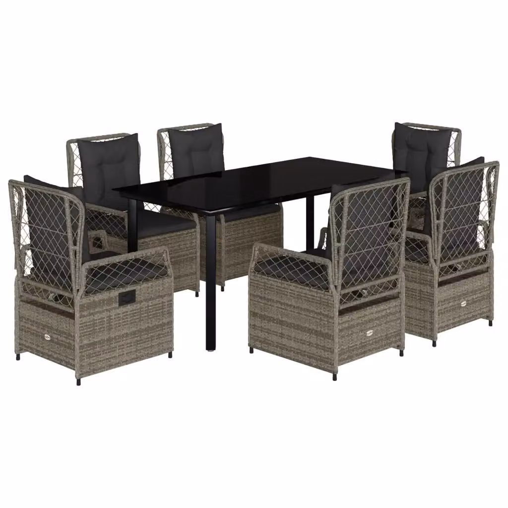 vidaXL Set da Pranzo da Giardino 7 pz in Polyrattan e Vetro Grigio e Nero – 2
