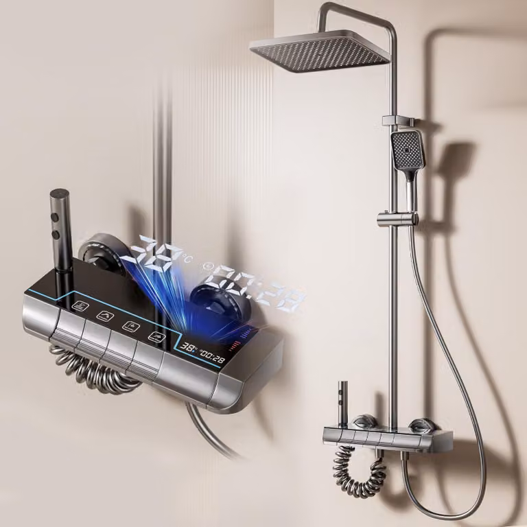 Colonna doccia idromassaggio con display digitale, colore grigio