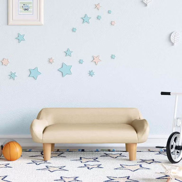 vidaXL Divano per bambini in tessuto beige L: 70 cm, P: 40 cm, H: 24 cm