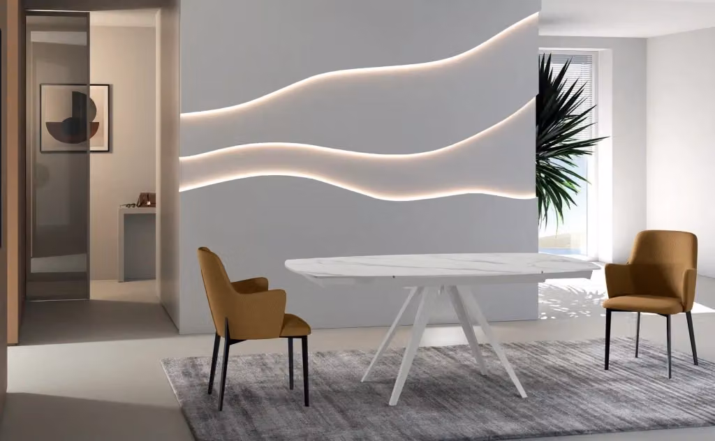 Tavolo Allungabile Kyoto GIORDANOSHOP con Top in Ceramica Marmo Calacatta Bianco e Gambe in Metallo L/P/H: 90 x 120/180 x 75 cm – 2
