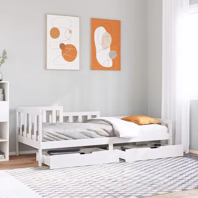 Dormeuse con cassetti vidaXL in legno massello di pino bianco stile rustico L: 200 cm, P: 80 cm, H: 68,5 cm