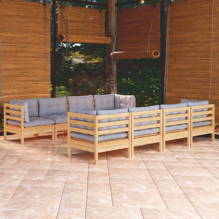 Maison Exclusive - Set Divani da Giardino 9 pz con Cuscini Grigi Massello di Pino