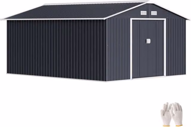 Casetta da Giardino XYLO in Acciaio Zincato Grigio Antracite con Doppia Porta Scorrevole e Dimensioni di 13,12 m2