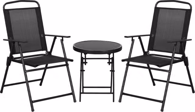 Set da giardino Giordanoshop composto da 2 sedie e un tavolino rotondo in metallo nero e vetro per balcone e terrazzo, L/P/H sedie: 53,5 x 64 x 93 cm, Diametro tavolino: 45 cm – 1