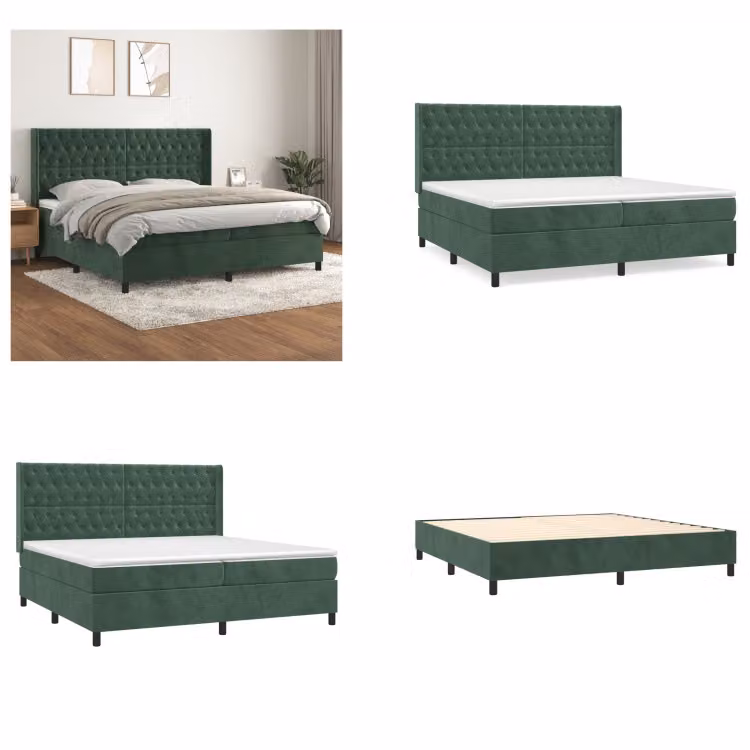 vidaXL Letto a molle con materasso verde scuro 200x200 cm in velluto - Letto a molle - Boxspringbetten - Bett - Schlafzimmermöbel