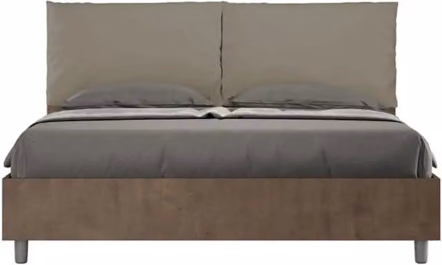 Letto matrimoniale contenitore 160x200 Noce cuscini similpelle cappuccino Egos Antea