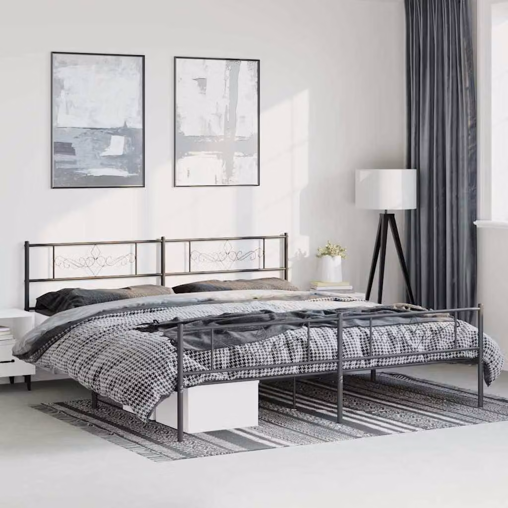 vidaXL Giroletto con Testiera e Pediera in Metallo Nero L: 187 cm, P: 90 cm, H: 219 cm