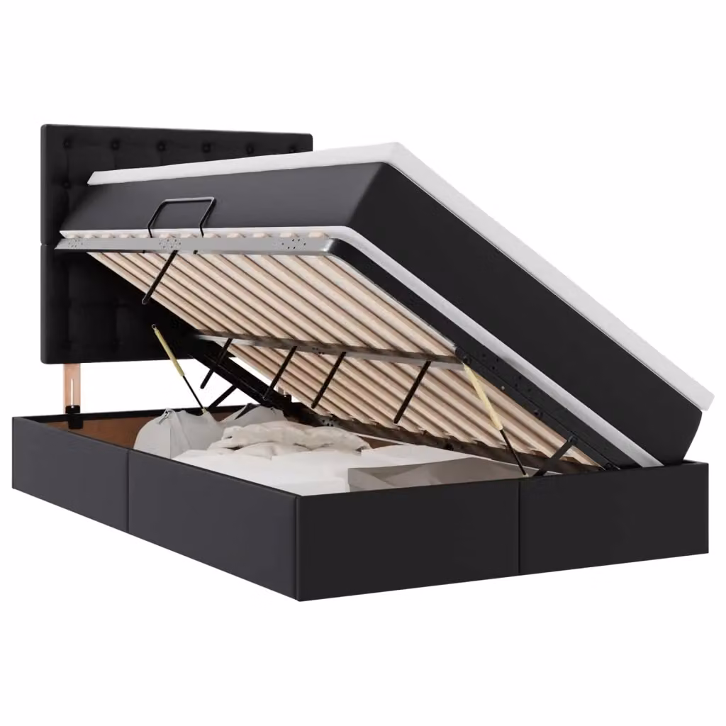 vidaXL Letto con contenitore e illuminazione LED in pelle sintetica nera L/P/H: 204 x 120 x 128 cm – 2