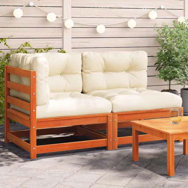 vidaXL Divano da Giardino a 2 Posti in Legno Massello di Pino Trattato con Cuscini Marroni e Beige