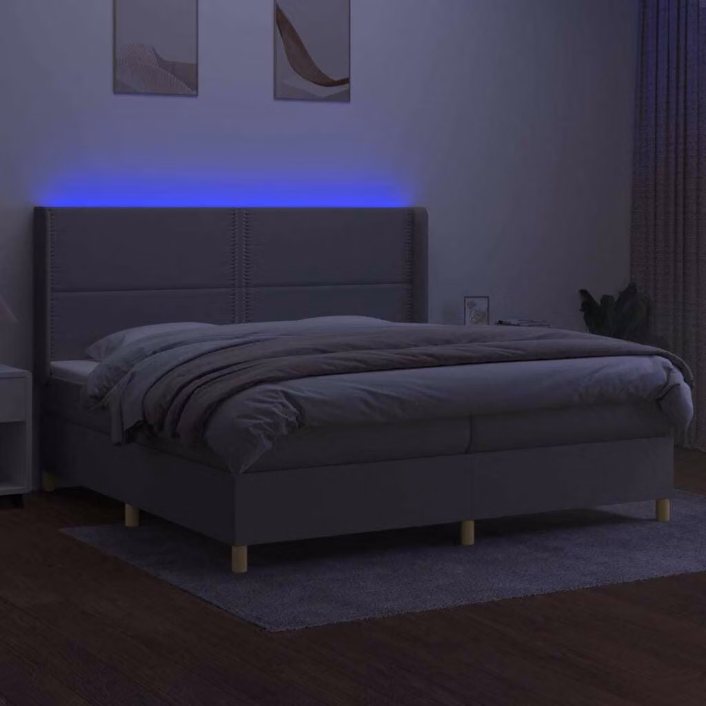 Letto a Molle Materasso e LED Grigio Chiaro 200x200 cm Tessuto