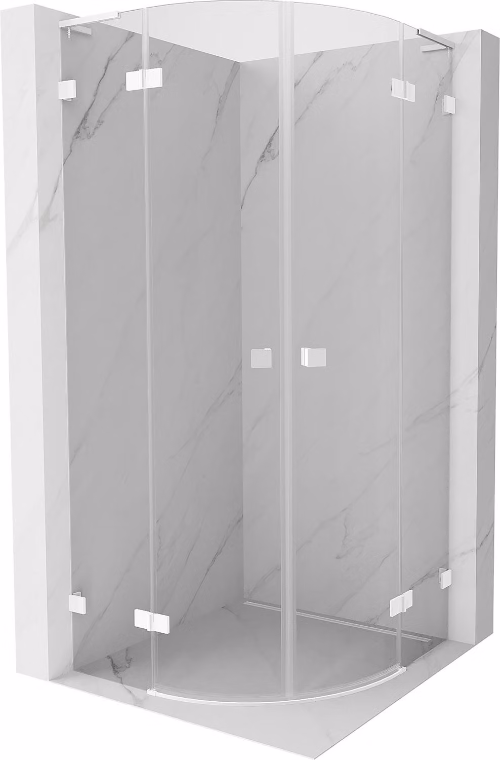 Mexen Lunar L cabina doccia semicircolare apribile 100 x 100 cm, trasparente, bianca - 833L-100L-100P-20-00