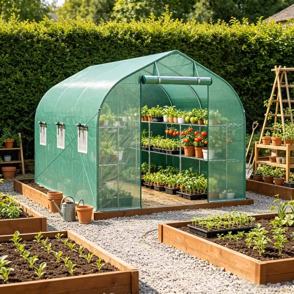 Serra a tunnel REDOM per giardino in acciaio zincato e plastica verde L/P/H: 198 x 293 x 194 cm – 2