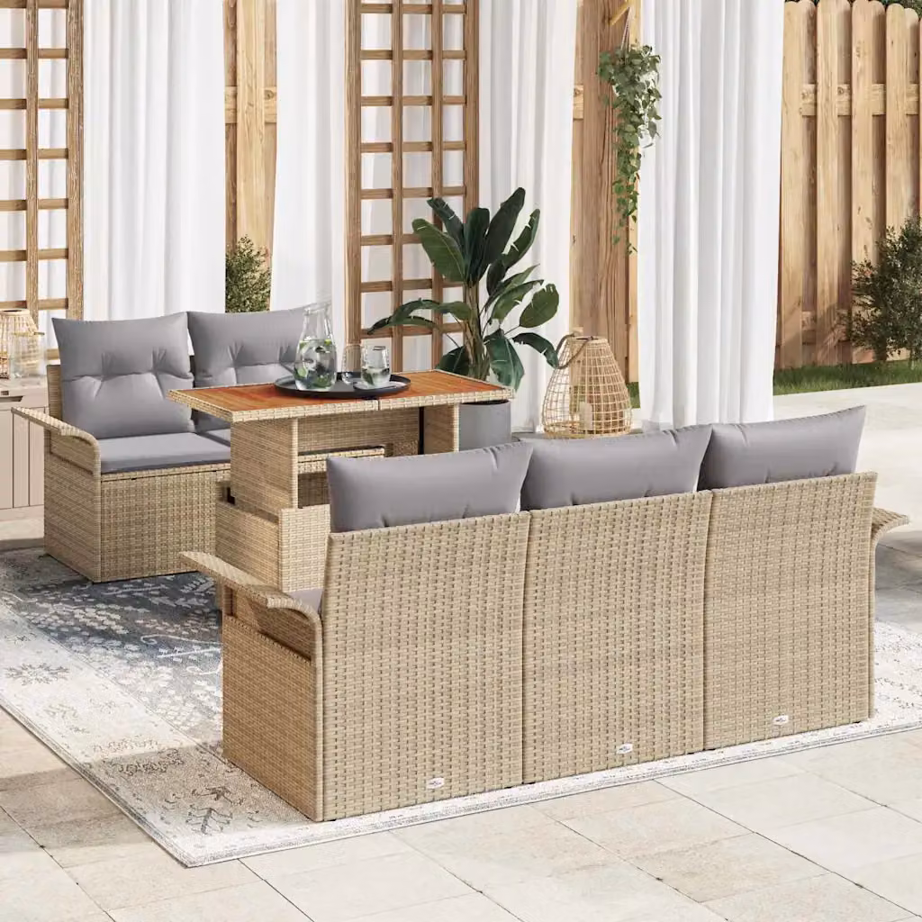 Set Divano da Giardino a L vidaXL 6 Pezzi Beige con Poltrone Lounge, Tavolino e Cuscini in Tessuto Resistente ai Raggi UV e Struttura in Metallo – 1