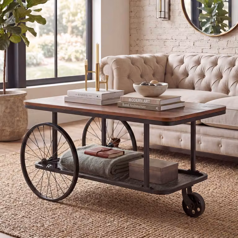 Tavolino HWC-Q69, tavolino da salotto, stile industriale retrò in legno, 54x100x60 cm ~ marrone, metallo nero