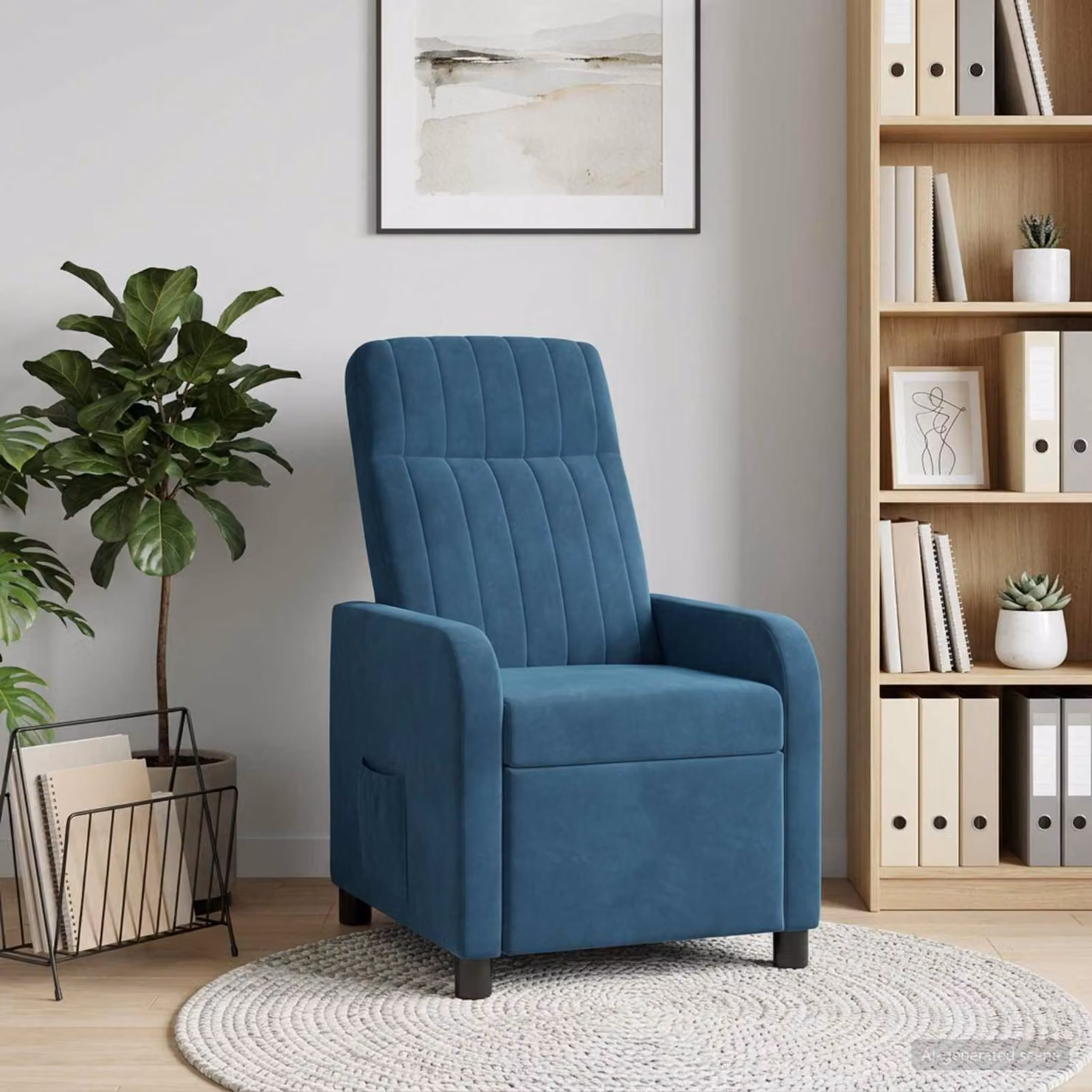 vidaXL Poltrona reclinabile relax in velluto blu con braccioli e design moderno