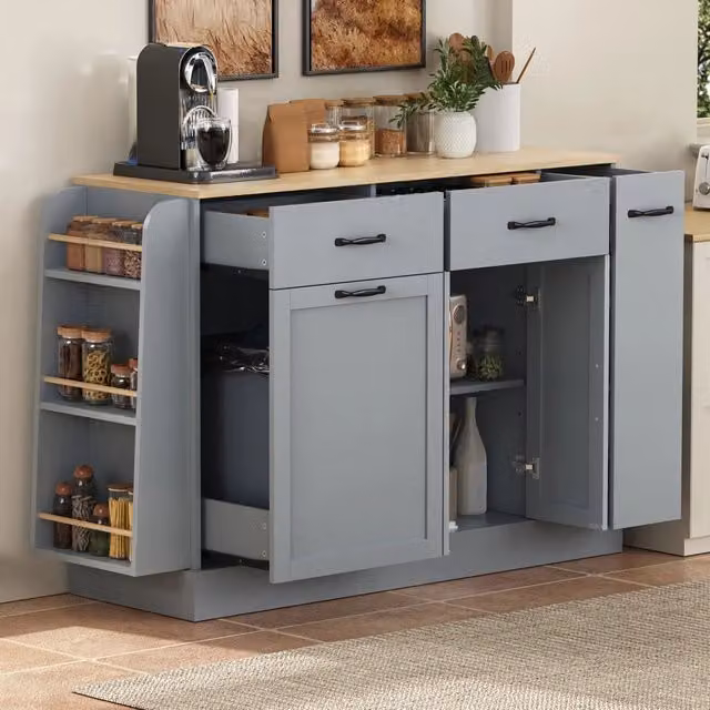 Credenza da cucina con vano per pattumiera ripiani aperti e chiusi in MDF grigio 133.5 × 40 × 86 cm