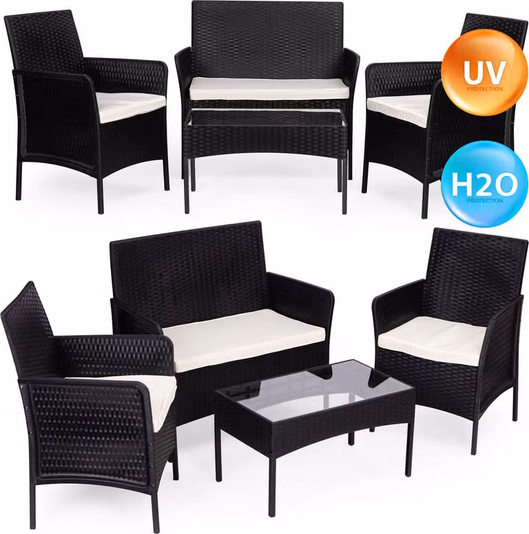 Set di mobili da giardino - Tavolo, panca, poltrone nere MultiGarden