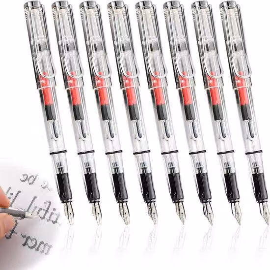 Set per calligrafia, 8 penne con pennino largo, trasparente