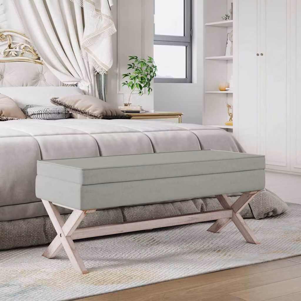 Sgabello portaoggetti vidaXL in velluto grigio con struttura in legno L: 110 cm, P: 45 cm, H: 49 cm