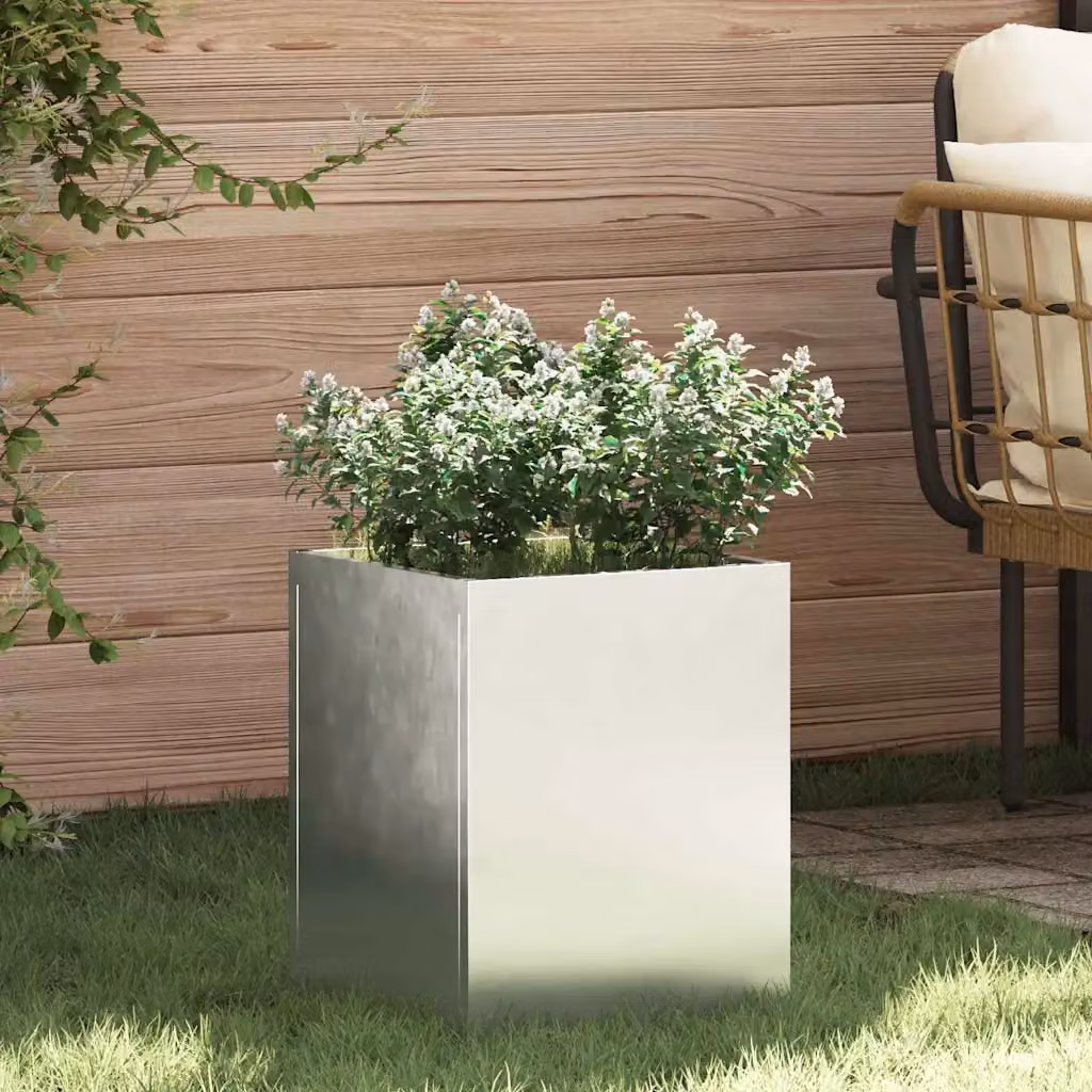 vidaXL Vaso da giardino in acciaio zincato argento L/P/H: 32 x 32 x 40 cm