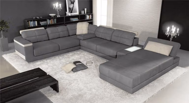 Wohnlandschaft Ecksofa Leder Eck Sofas U-Form Sofa Couch Polster Couchen