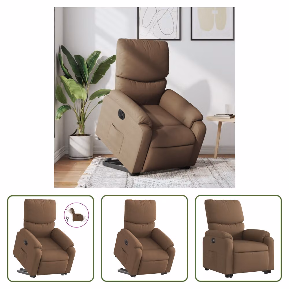 The Living Store Poltrona relax con supporto elettrico in tessuto marrone