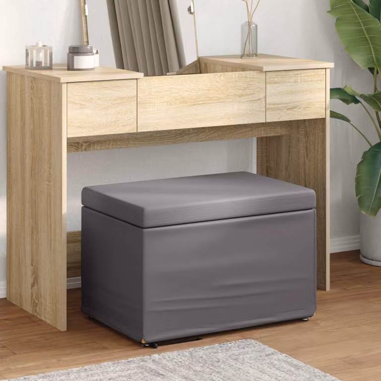 Pouf vidaXL Grigio in ecopelle e tessuto con struttura in legno L: 61 cm, P: 41 cm, H: 40 cm
