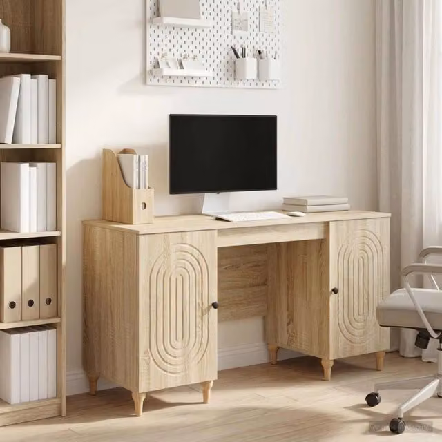 Scrivania moderna vidaXL in legno marrone L: 142,5 cm, P: 50 cm, H: 75 cm – 1