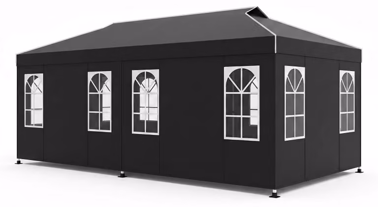 COSTWAY, tenda pop-up 3x6 metri, tenda da festa con altezza regolabile, dotata di 6 pareti laterali e finestre, tenda pieghevole per giardino con protezione solare, strisce riflettenti e borsa per il trasporto