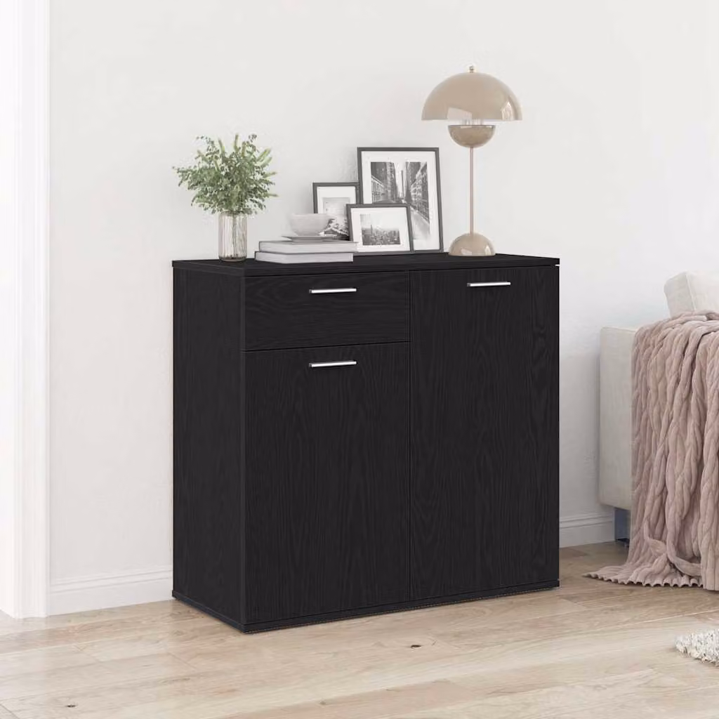 Credenza vidaXL in legno multistrato e MDF, colore nero, L 80 cm x P 36 cm x H 75 cm