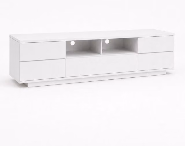 Mobile Televisore Moderno Arreditaly in MDF Bianco con 4 Ante, 1 Anta a Ribalta e Passacavi L/P/H: 180 x 38 x 46 cm