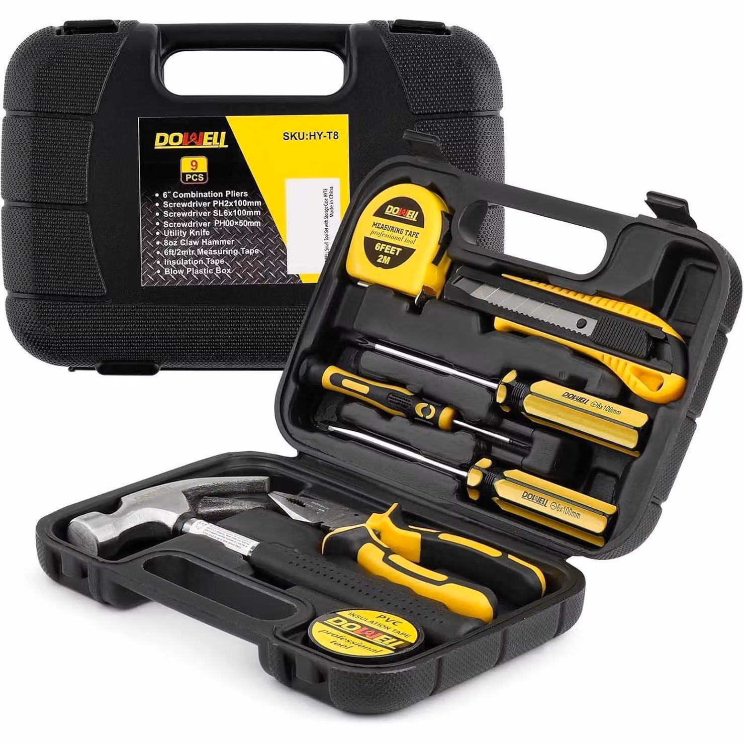Set di utensili da casa, 9 pezzi, con custodia in plastica