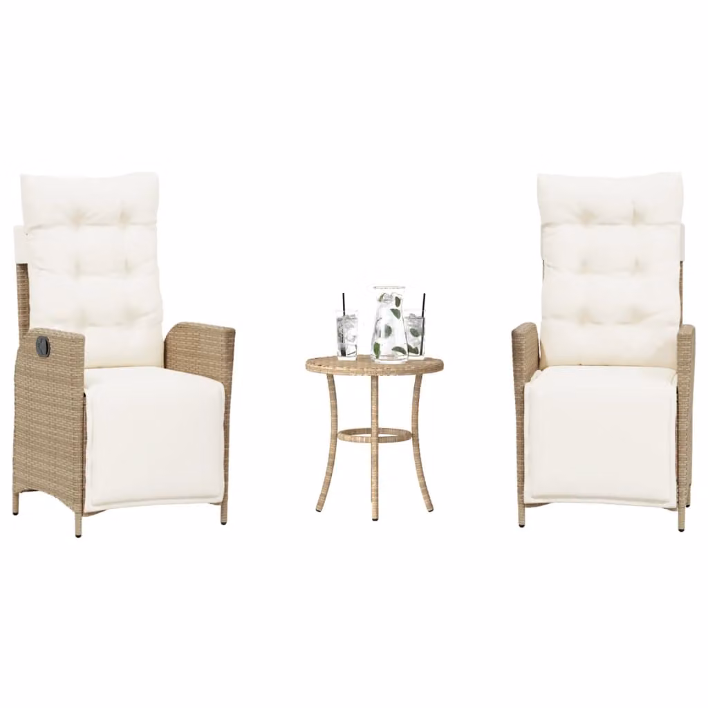 Set da Bistrò vidaXL in Polyrattan Beige con Cuscini per Giardino e Balcone