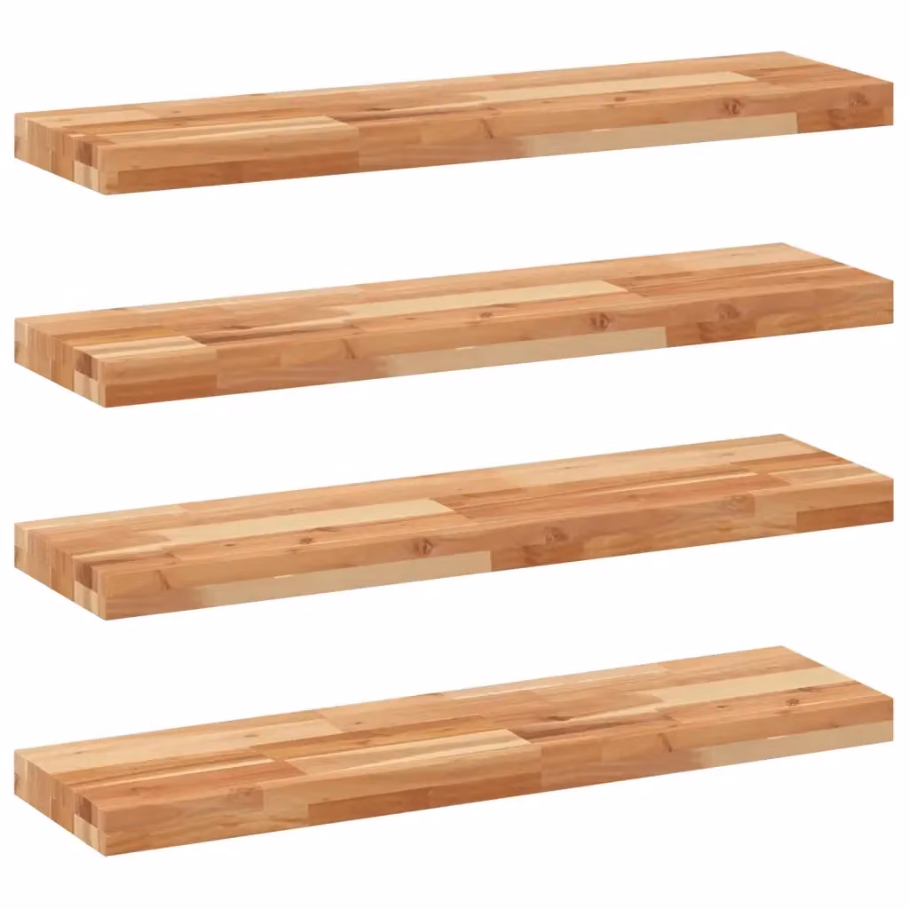 Set di 4 mensole da parete vidaXL in legno di acacia rifinito a olio, colore marrone, L 100 x P 20 x H 4 cm