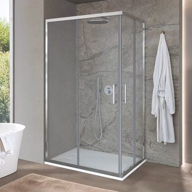 Box doccia angolare Ted con doppio sistema scorrevole in vetro trasparente L 120 cm x H 200 cm