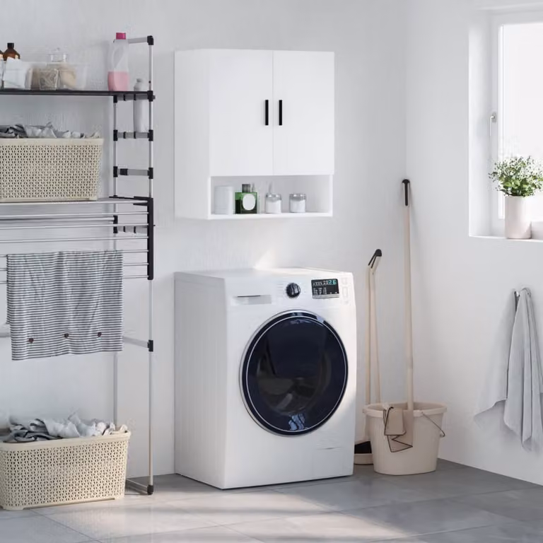 Armadietto a muro moderno vidaXL in legno bianco con ante a battente e ripiani interni L: 60 cm, P: 31 cm, H: 70 cm