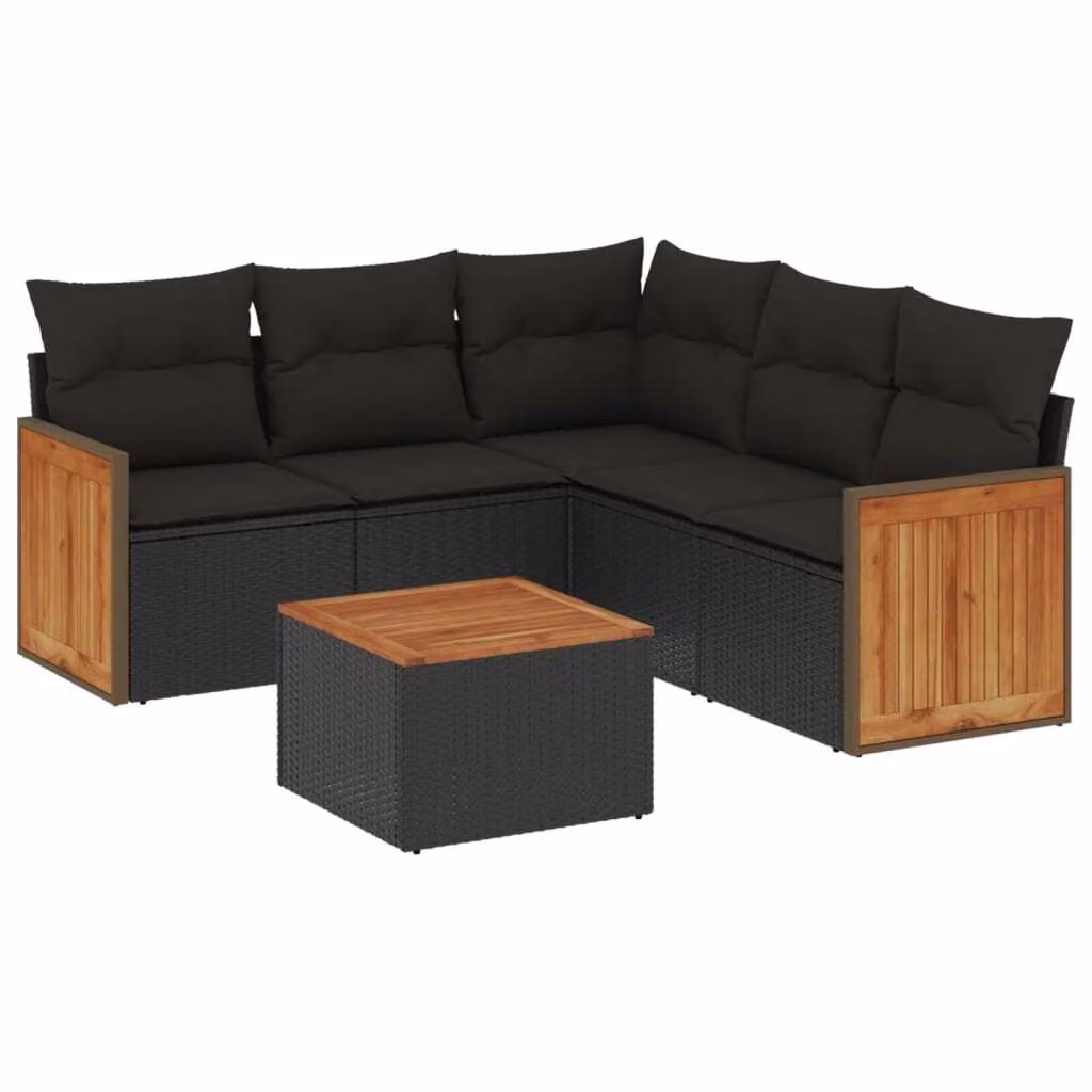 Set Divano da Giardino 6 pz con Cuscini Nero in Polyrattan