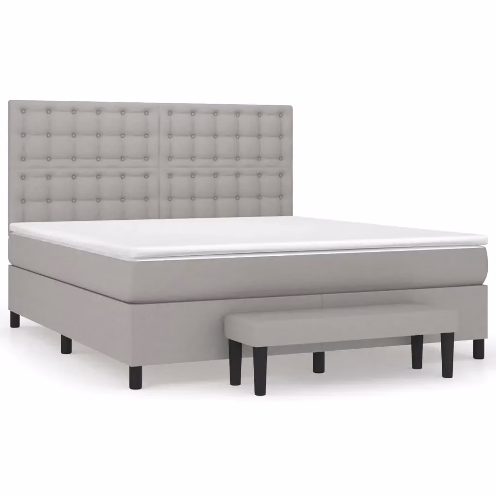 vidaXL Giroletto a Molle Ibrido con Materasso in Tessuto Grigio e Bianco L: 180 cm, P: 200 cm, H: 128 cm – 2