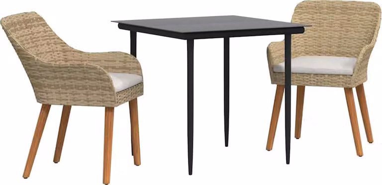 Set da Pranzo per Giardino con cuscino 3 pcs Beige polyrattan