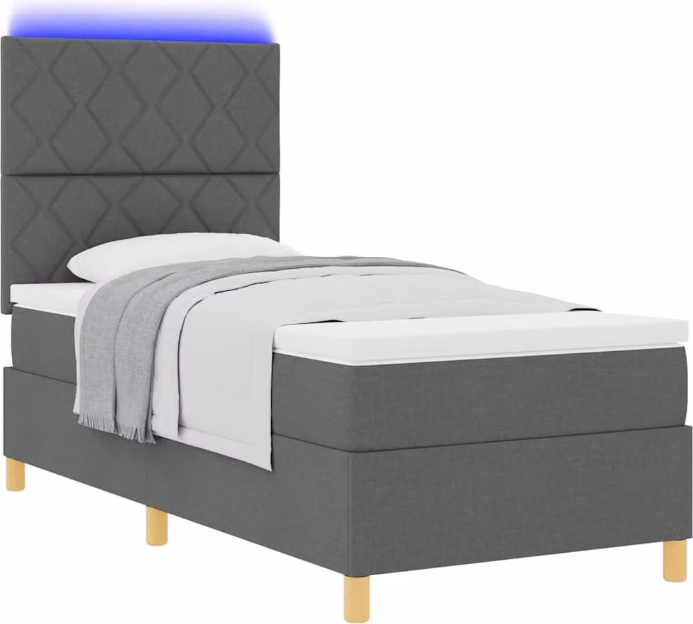 Letto boxspring LED con materasso grigio scuro 100 x 200 cm tessuto