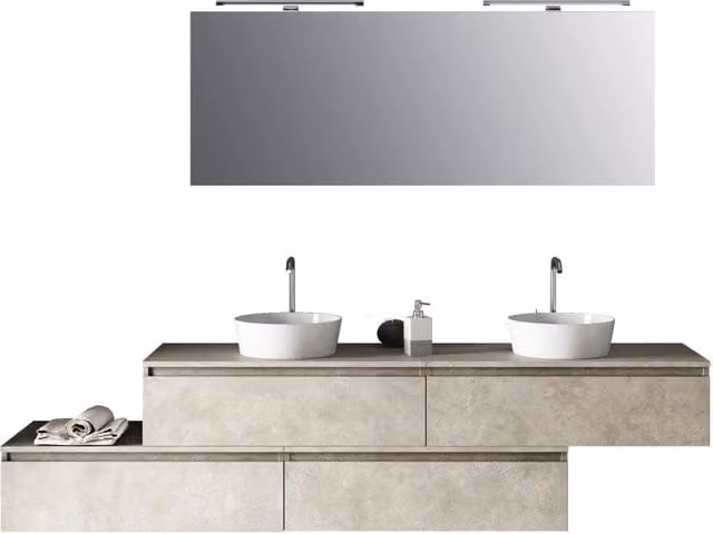 Composizione bagno con doppio lavabo ASTRA colore avana, 9 pezzi, L/P/H: 225 x 45 x 190 cm