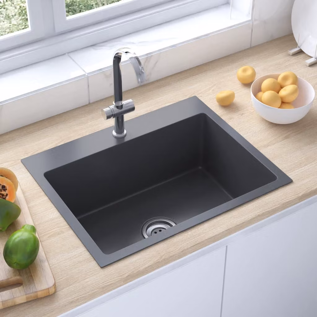 The Living Store Lavello da incasso a mano in acciaio inox nero