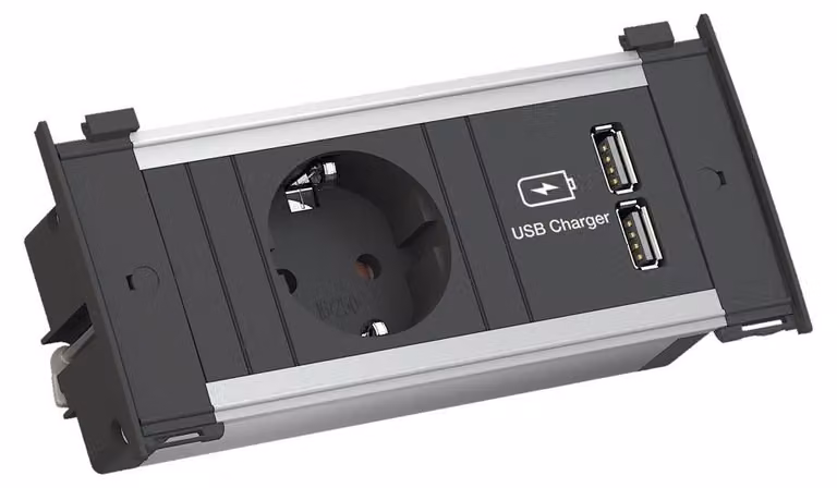 BACHMANN 927.201 KAPSA presa da incasso e caricatore USB con cavo di alimentazione / presa multipla / presa Schuko