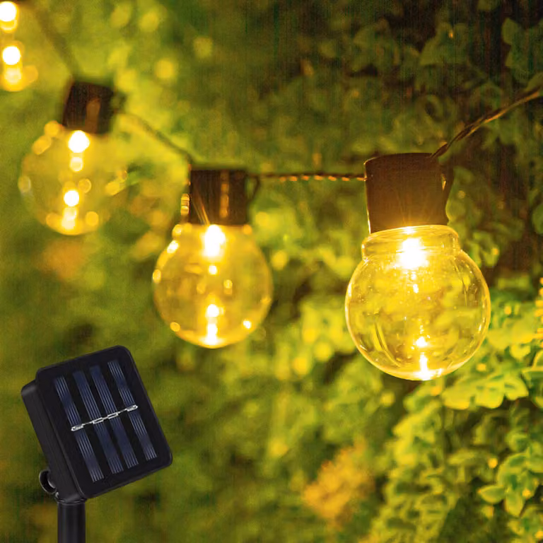 Catena luminosa solare, lunghezza 3,5 metri, 10 LED, luce bianco caldo, grado di protezione IP65, 8 modalità